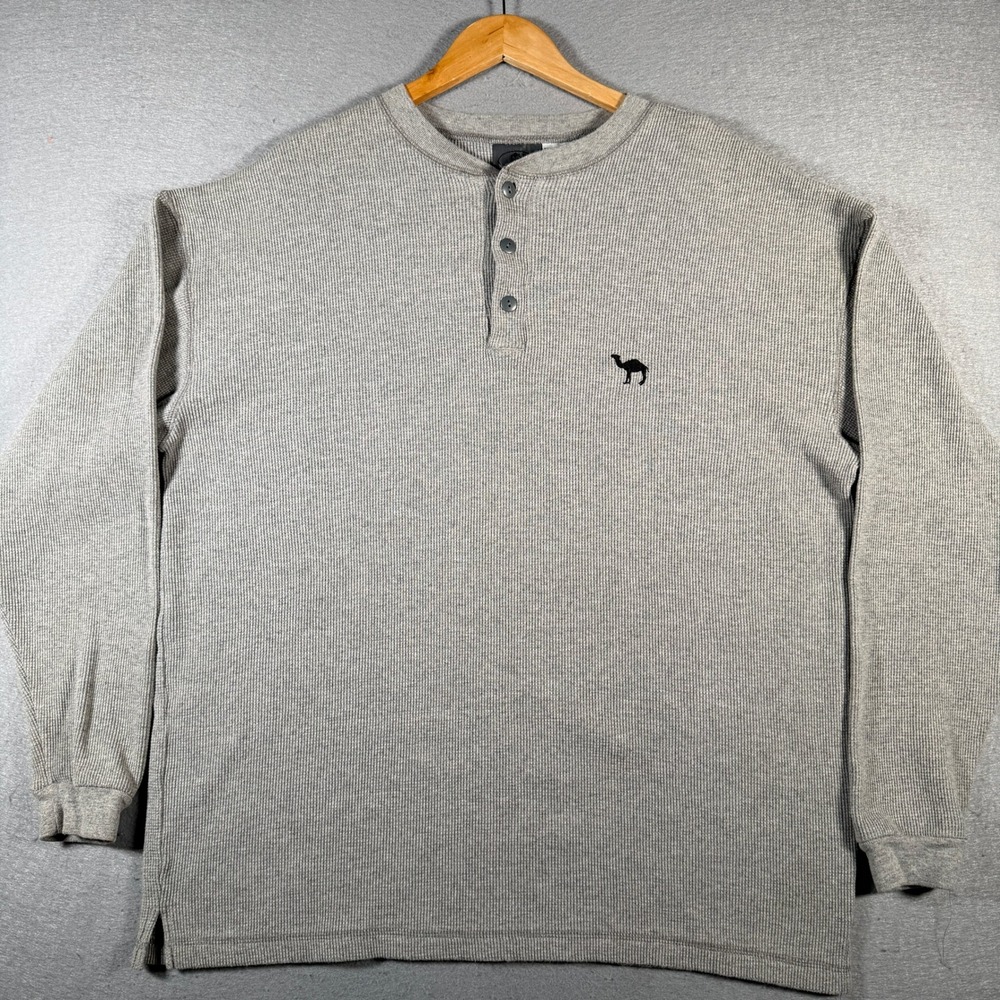 Vintage Camel Cigarettes Mens Gray Long Sleeve Waffle Knit Henley Shirt XL‎